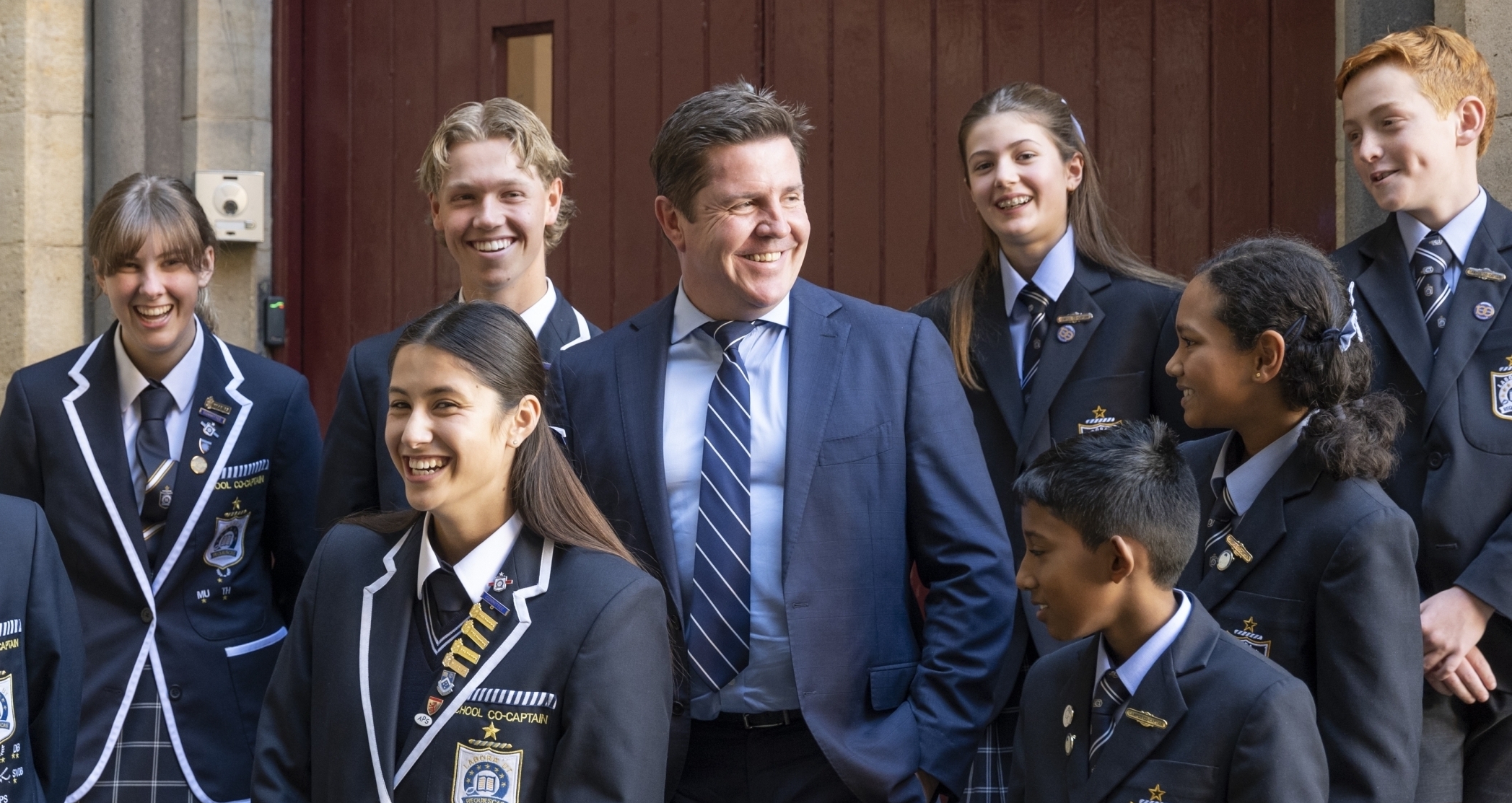 Ashleigh Martin, Caulfield Grammar School Principal at Founder's Day, with students