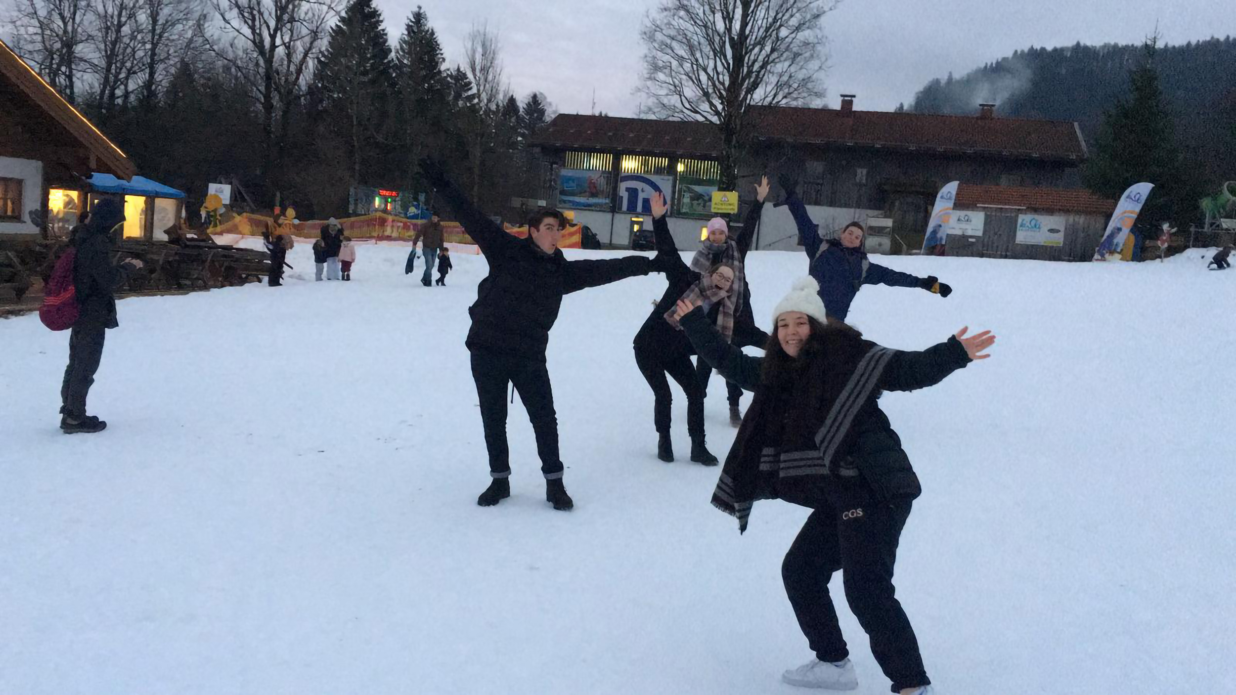 Students enjoying their time outside in snow