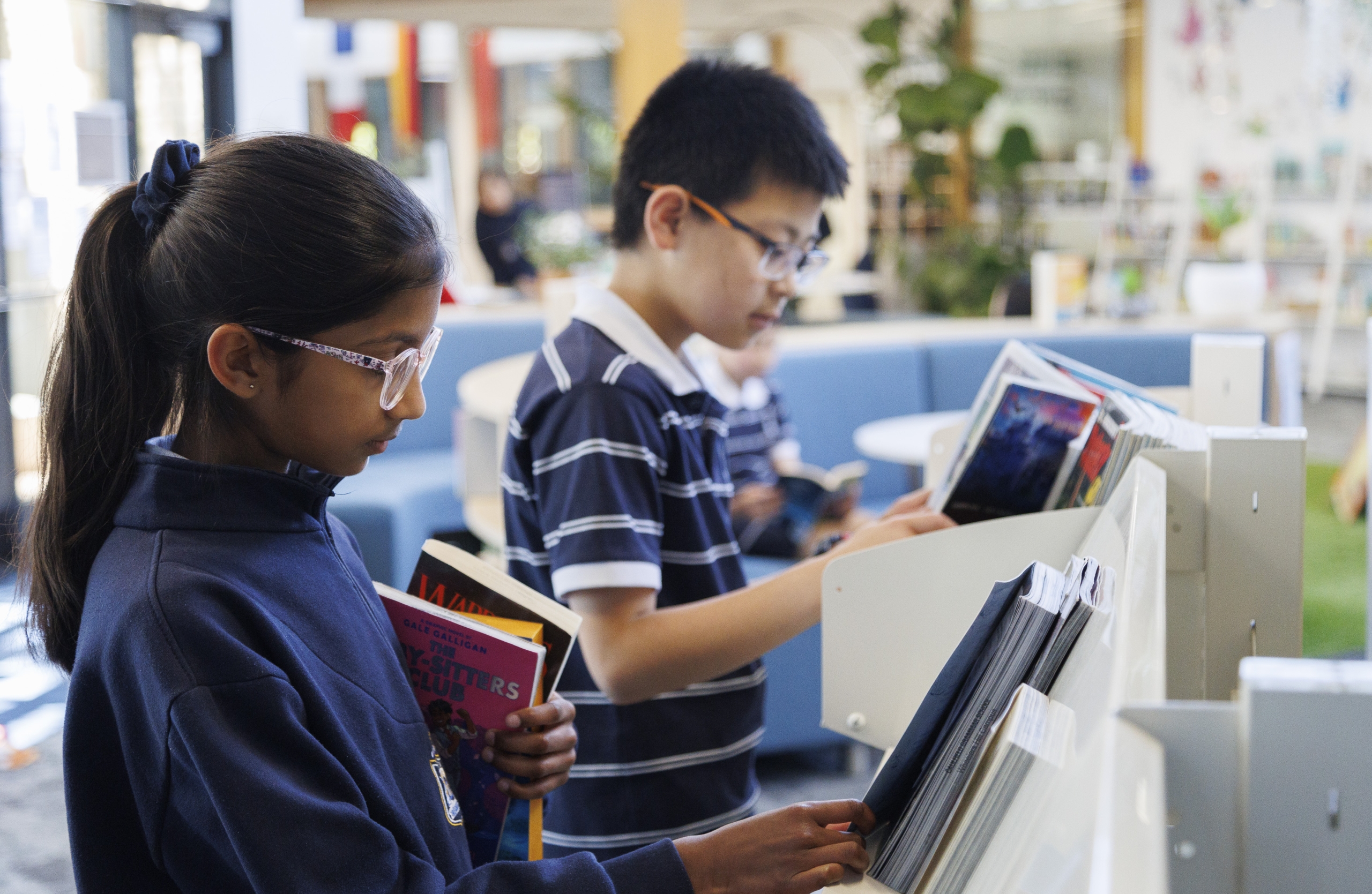 Middle school students in the library