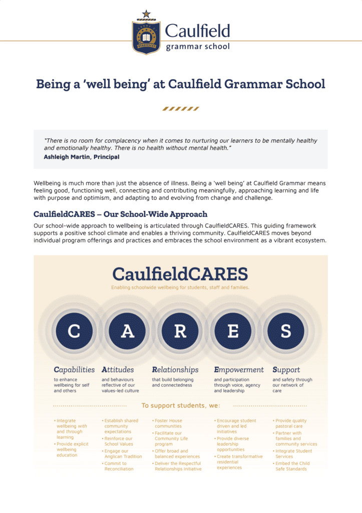 Wellbeing at Caulfield Grammar School